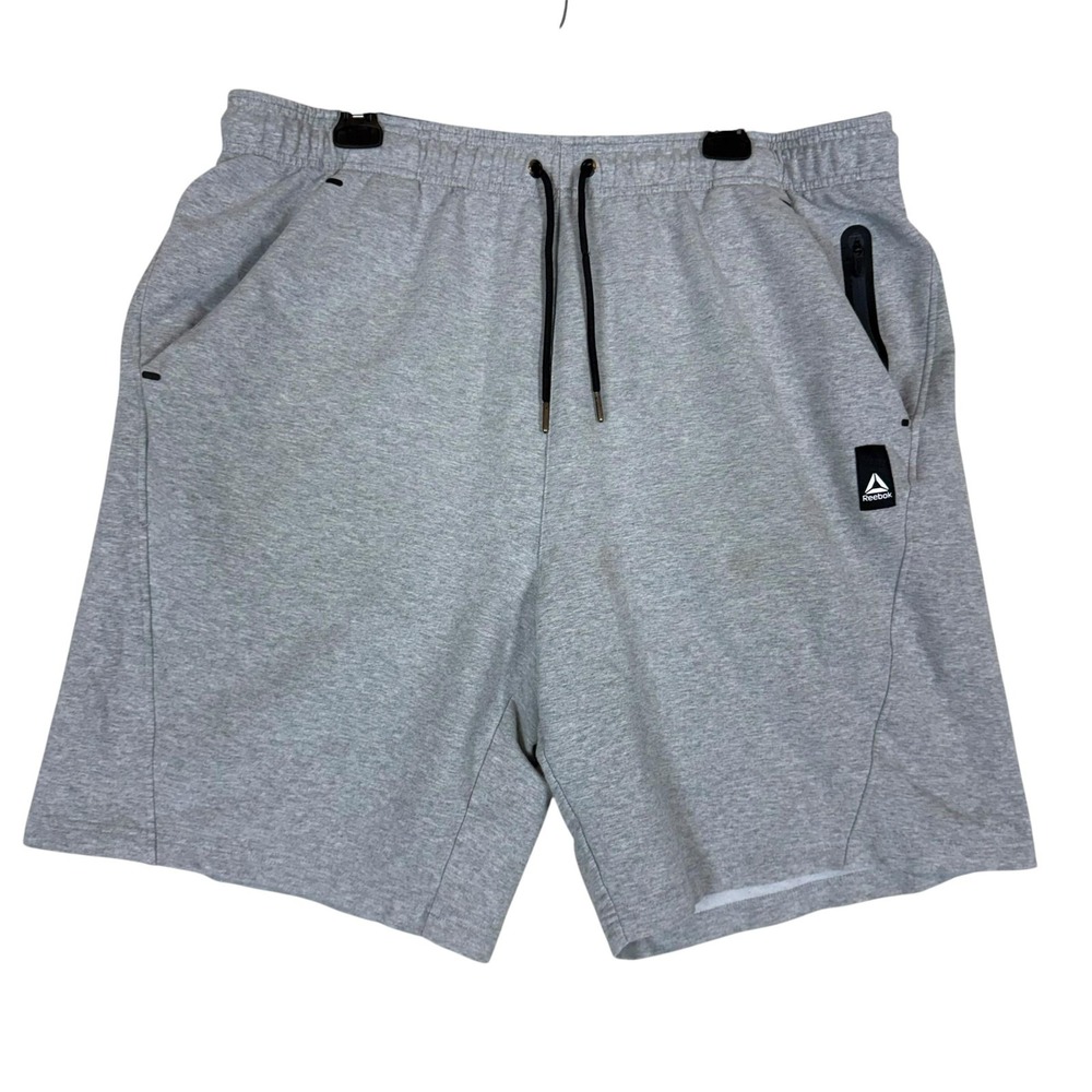 Reebok Shorts Mens 2XL Gray French Terry Sweat 9 Inseam Zip Pocket Athletic